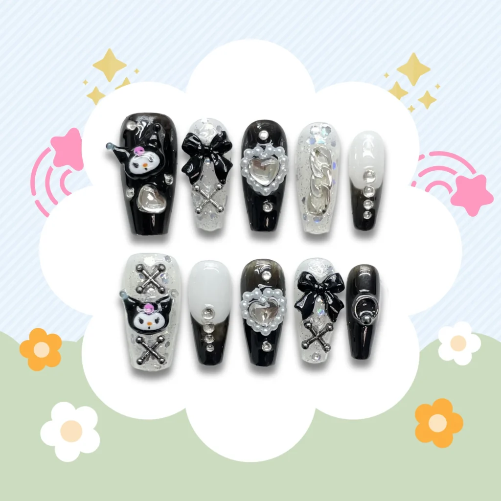 kuromi press on nails false nails, fake nails, artificial nails