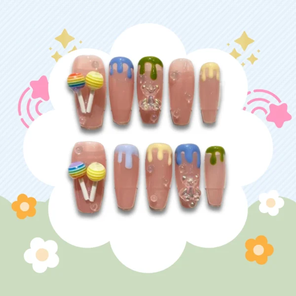 lollipop candy bear nails press on nails artificial nails fake nails