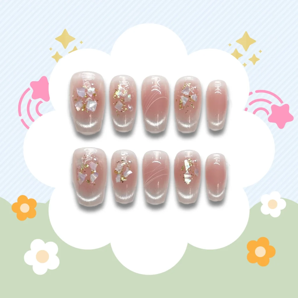 blush cat eye false nails, artificial nails, press on nails