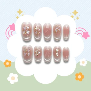 blush cat eye false nails, artificial nails, press on nails