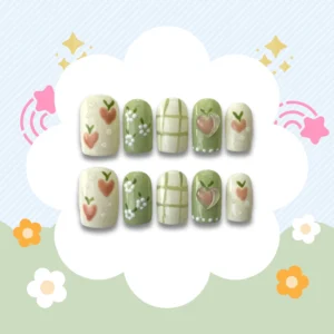 green peach nails press on nails, artificial nails false nails