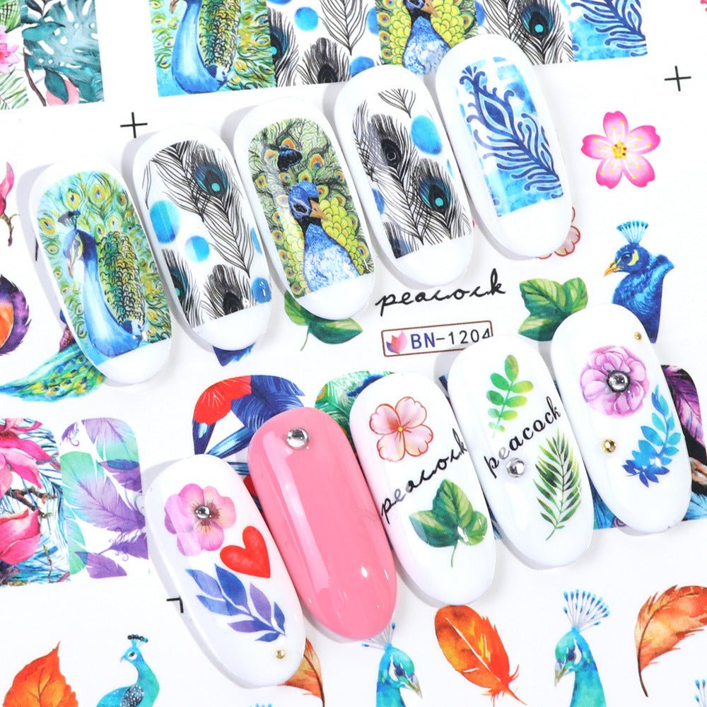 easy peacock nail art DIY decal stickers